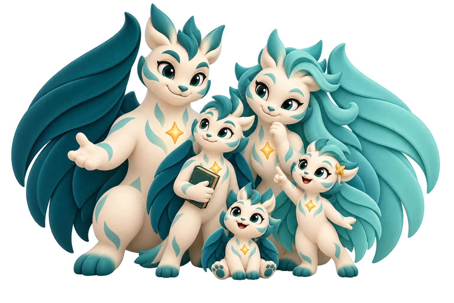 The Atlas family: two winged parents, a teenage boy, a young girl and a baby, together